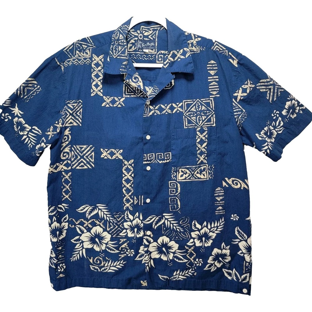 Far Away Aztec Hawaiian Camp‎ Shirt Mens L Floral Button Mixed Print Hand Made